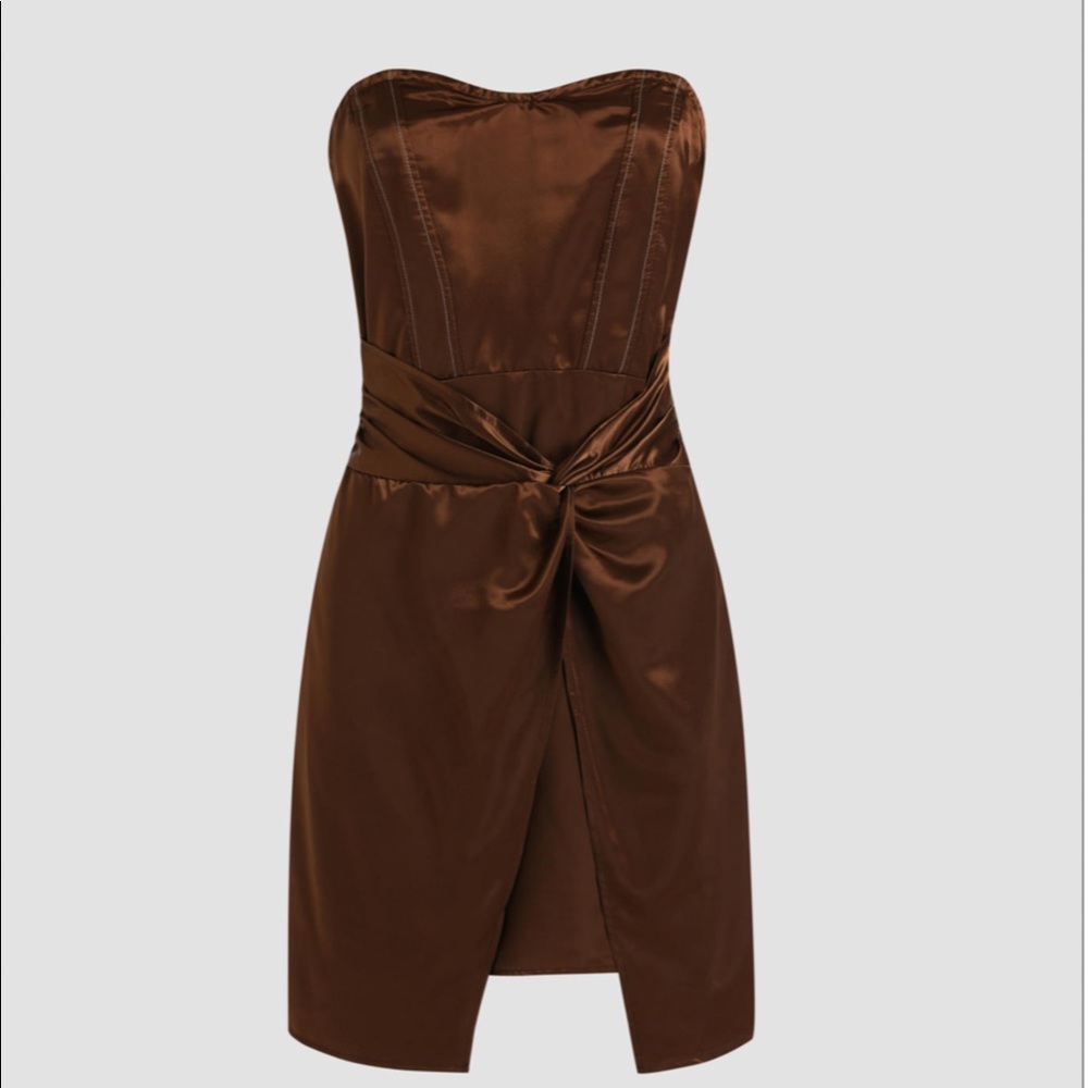Cider Silk Brown Strapless Mini Dress